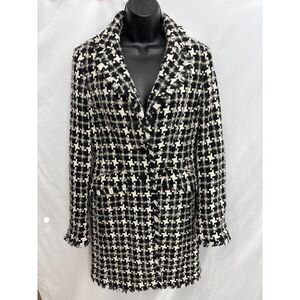 Nine West Houndstooth Coat Wool Blend Size S Black White Classic Winter Fall